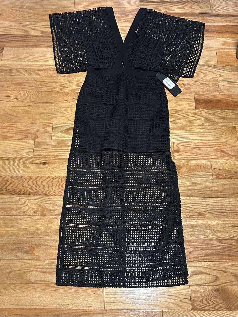 Black Crochet Maxi Dress with V-Neckline